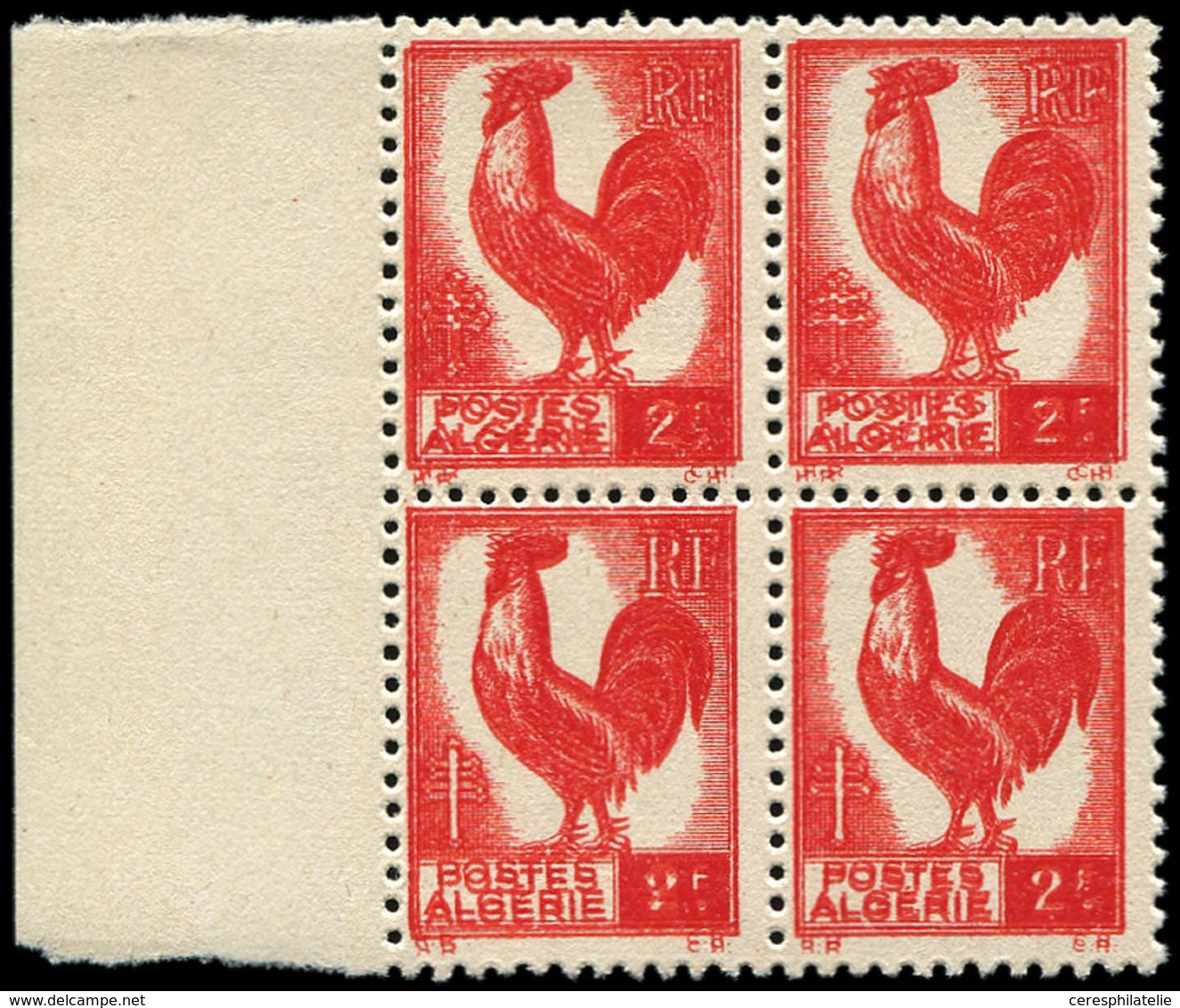 ** ALGERIE 220a : 2f. Rouge, BLOC De 4 Bdf, DOUBLE IMPRESSION, TB - Briefe U. Dokumente