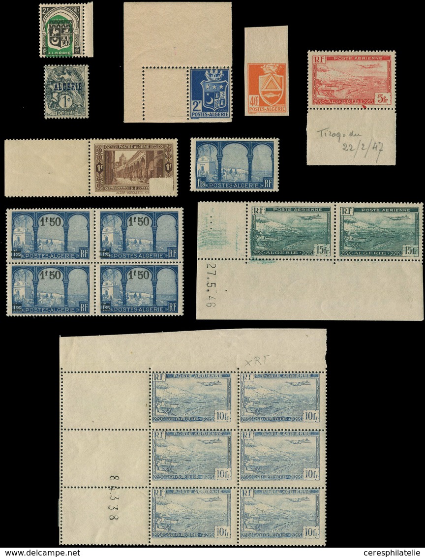 ** ALGERIE Petit Lot De Variétés Intéressantes, En Tout 10 Pièces Dont 2 Blocs De 4, Période 1925/47, TB - Covers & Documents