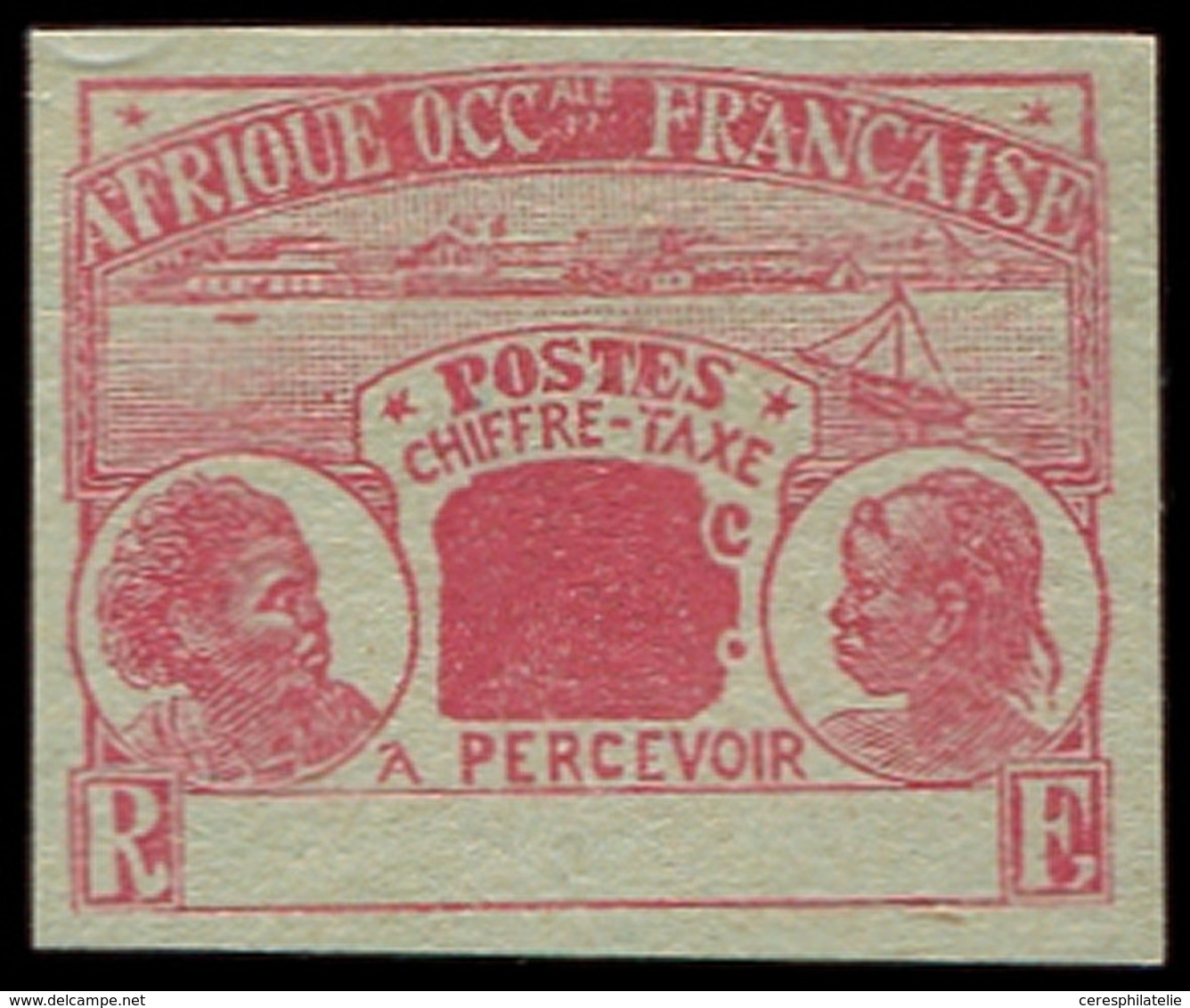 COTE D'IVOIRE Taxe Type De 1906, Essai En Rouge Sur Verdâtre Non Dentelé, Sans Légende Ni Valeur, TB - Other & Unclassified