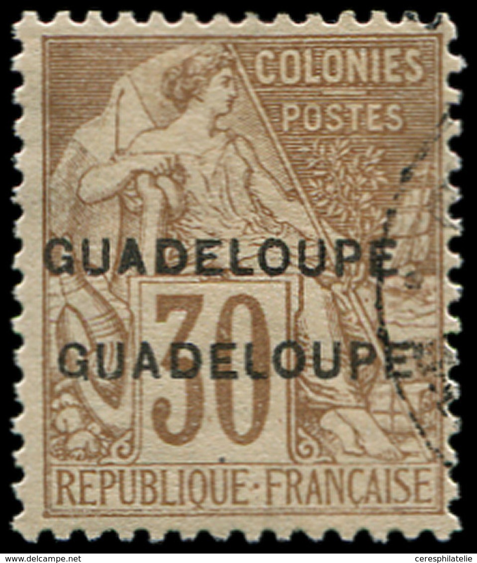 GUADELOUPE 22b : 30c. Brun, DOUBLE Surcharge, Obl., TB - Sonstige & Ohne Zuordnung