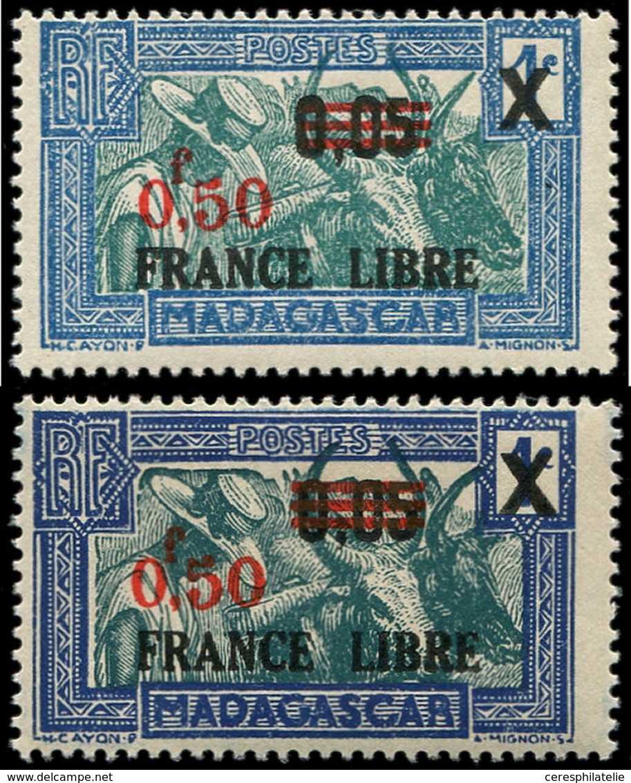 ** MADAGASCAR 241A : 0f50 Sur 0,05 Sur 1c. Bleu Clair Et Vert-bleu, TB, Cote Maury. S - Other & Unclassified