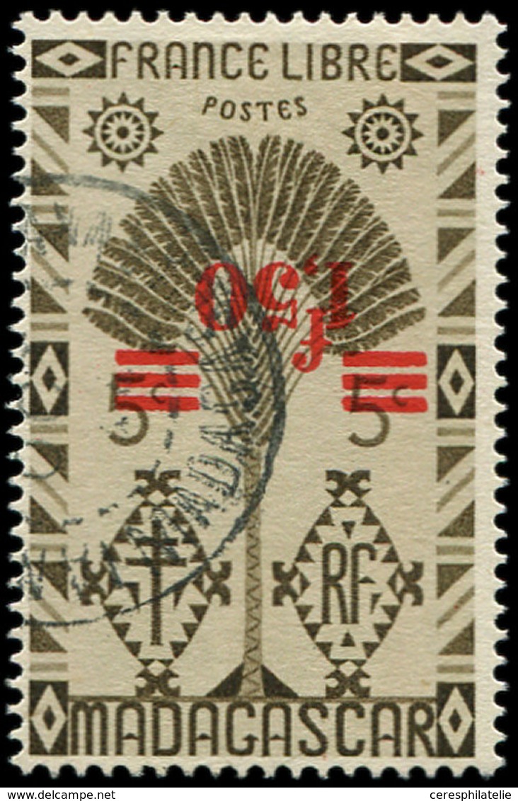 MADAGASCAR 286a : 1f50 Sur 5c. Brun-olive, Surcharge RENVERSEE, Obl., TB - Other & Unclassified