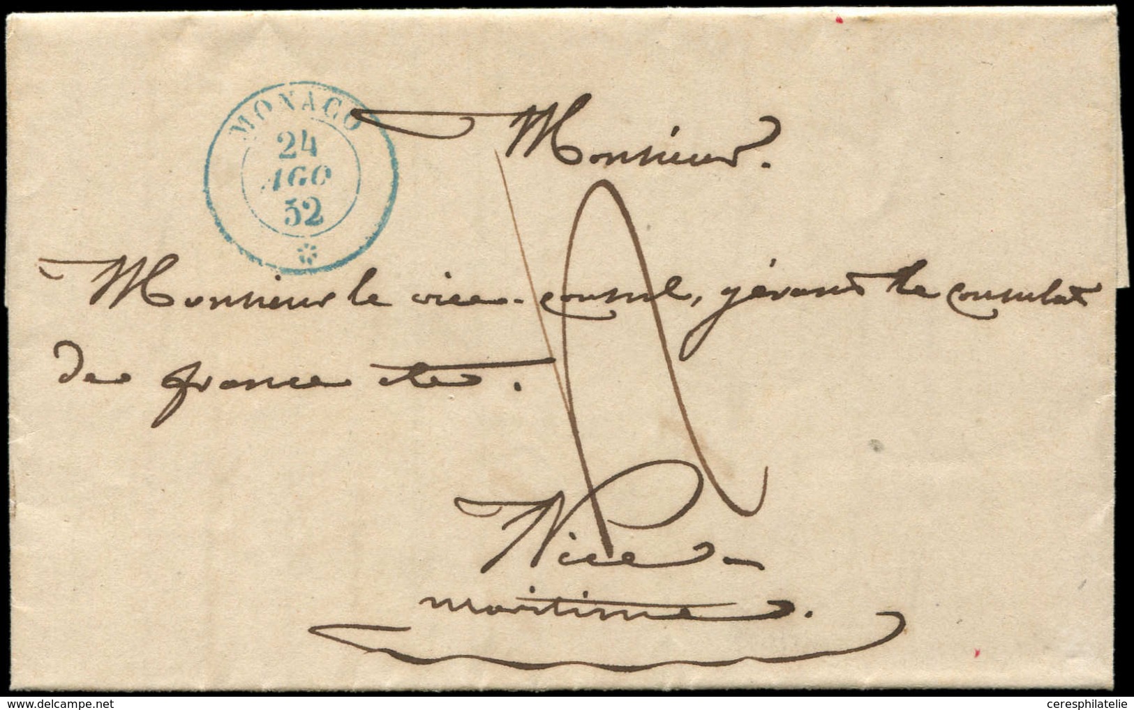 Let MONACO Càd SARDE Bleu MONACO 24/8/52 S. LAC Taxée Pour Nice, TTB - Postmarks