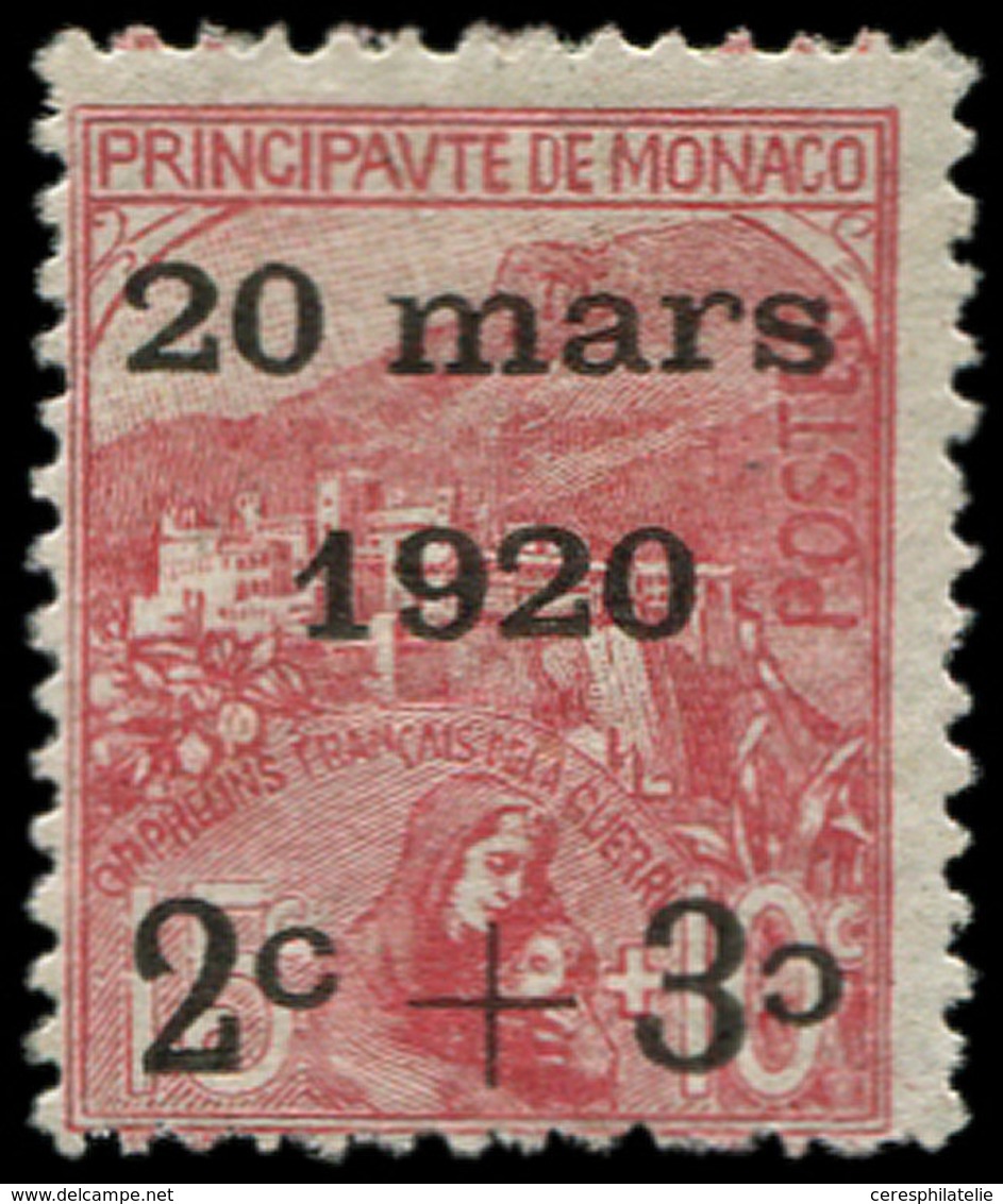 * MONACO 34a : 2c. + 3c. Sur 15c. + 10c. Rouge, 2ème C RENVERSE, TB. J - Poststempel