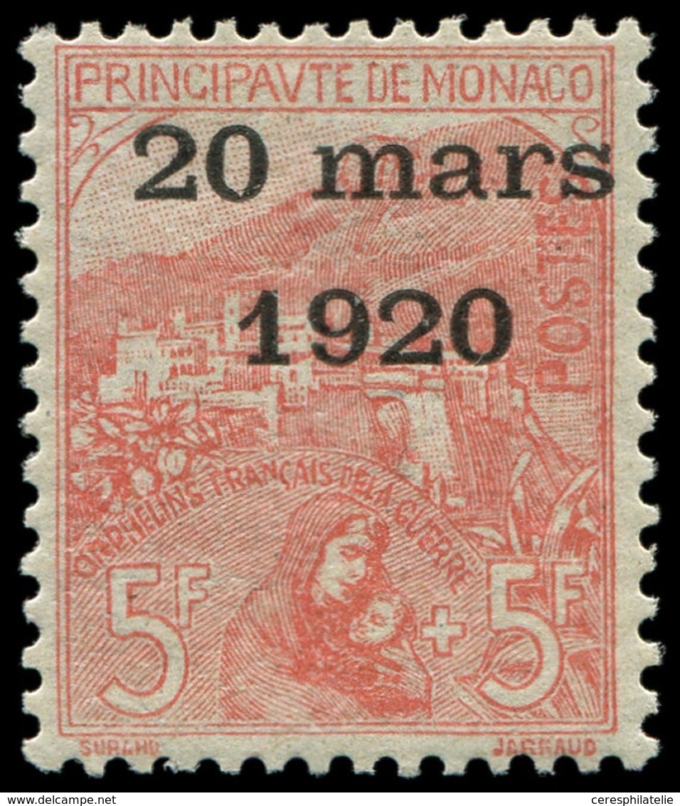 ** MONACO 43 : 5f. + 5f. Rose Sur Verdâtre, Grande Fraîcheur, TTB. C - Postmarks