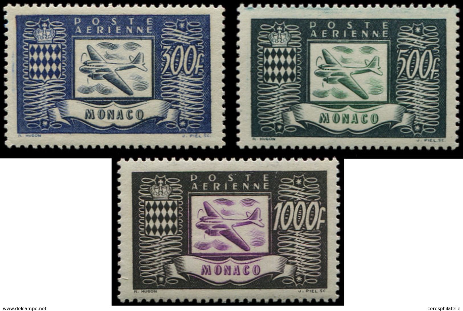** MONACO PA 42/44 : Série Armoiries Et Avions De 1949, TB - Airmail