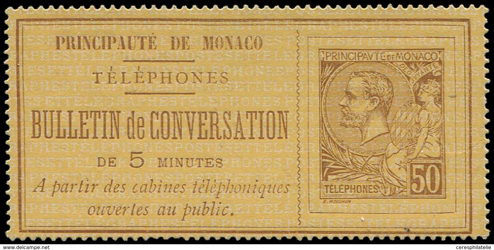 (*) MONACO Téléphone 1 : 50c. Brun Sur Jaune Or, TB - Telephone
