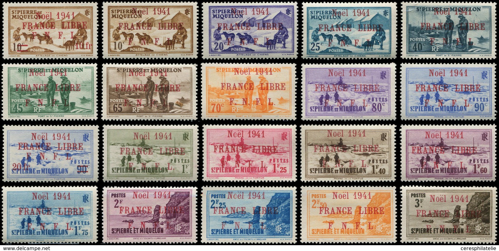 * SAINT PIERRE ET MIQUELON 212A/31A : La Série FRANCE LIBRE, Surch. Rouge, TB. Br - Used Stamps