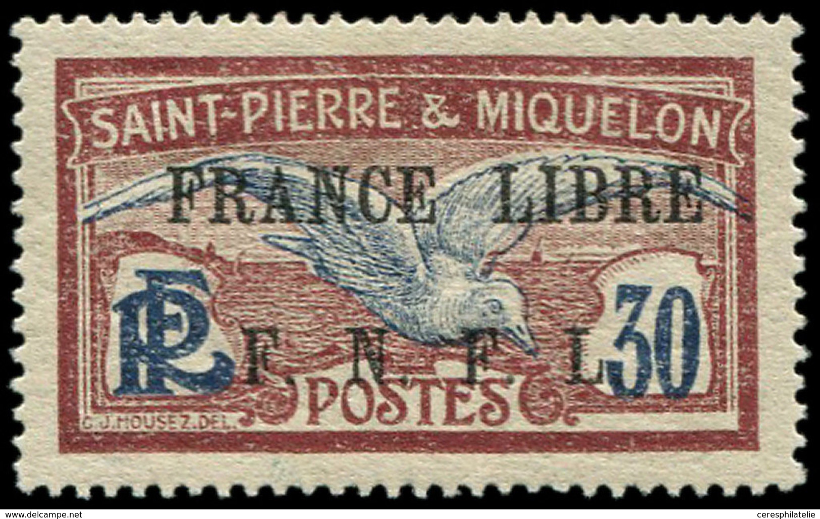 ** SAINT PIERRE ET MIQUELON 233 : 30c. Grenat Et Bleu, FRANCE LIBRE, TB. C - Used Stamps