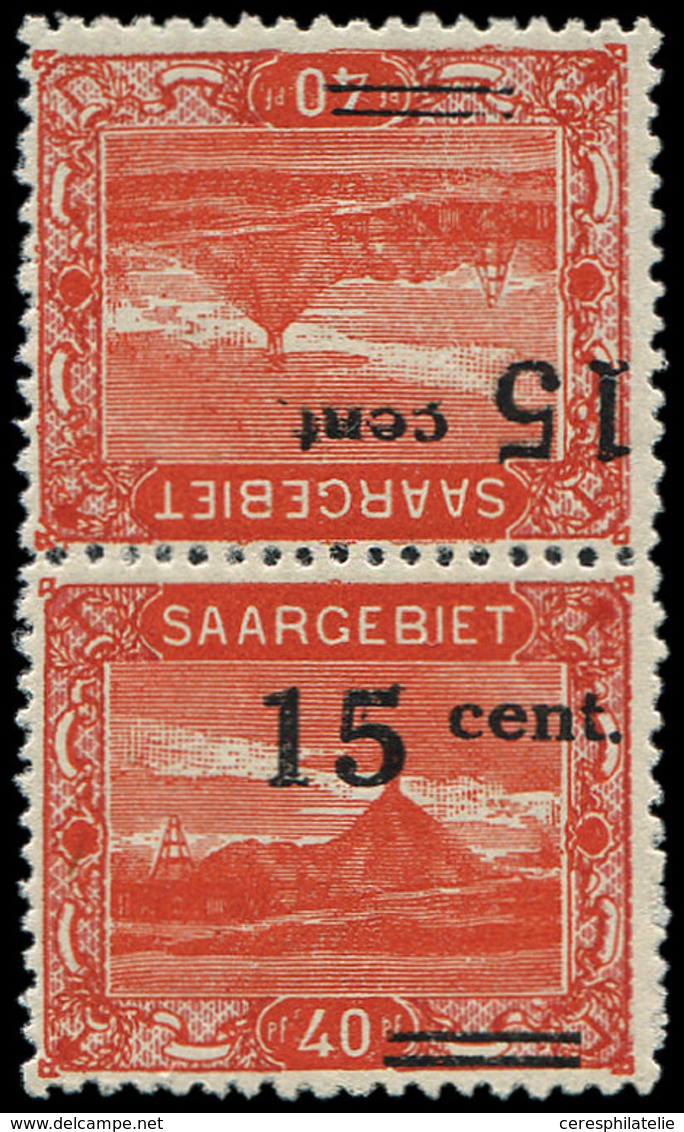 ** SARRE 72b : 15c. Sur 40pf. Rouge, PAIRE TETE-BECHE, Timbre Et Surcharge, TB - Unused Stamps