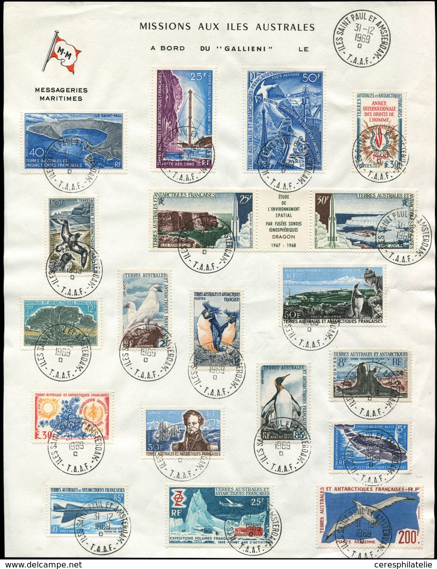 Let T.A.A.F. Feuillet Affr. Avec 19 TP Obl. St Paul Et Amsterdam 31/12/69, Entête Mission Aux Iles Australes à Bord Du G - Unused Stamps