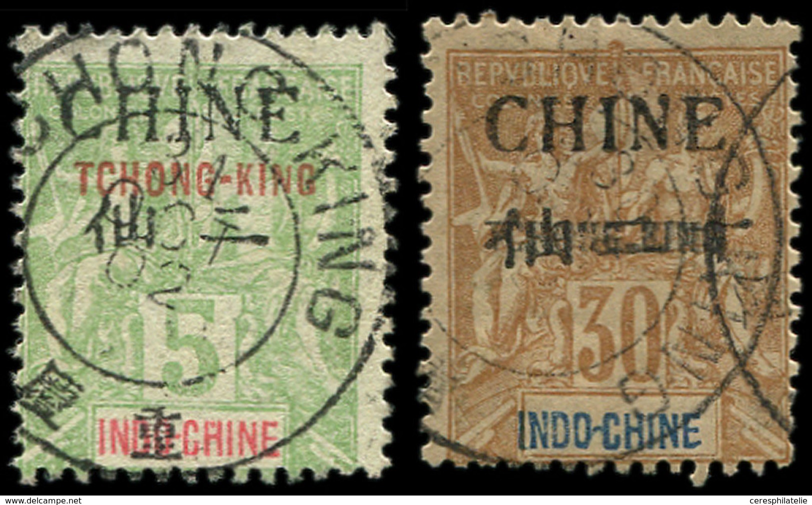 TCHONG-KING 21 Et 23 : 5c. Vert-jaune Et 30c. Brun, Obl., TB. S - Sonstige & Ohne Zuordnung