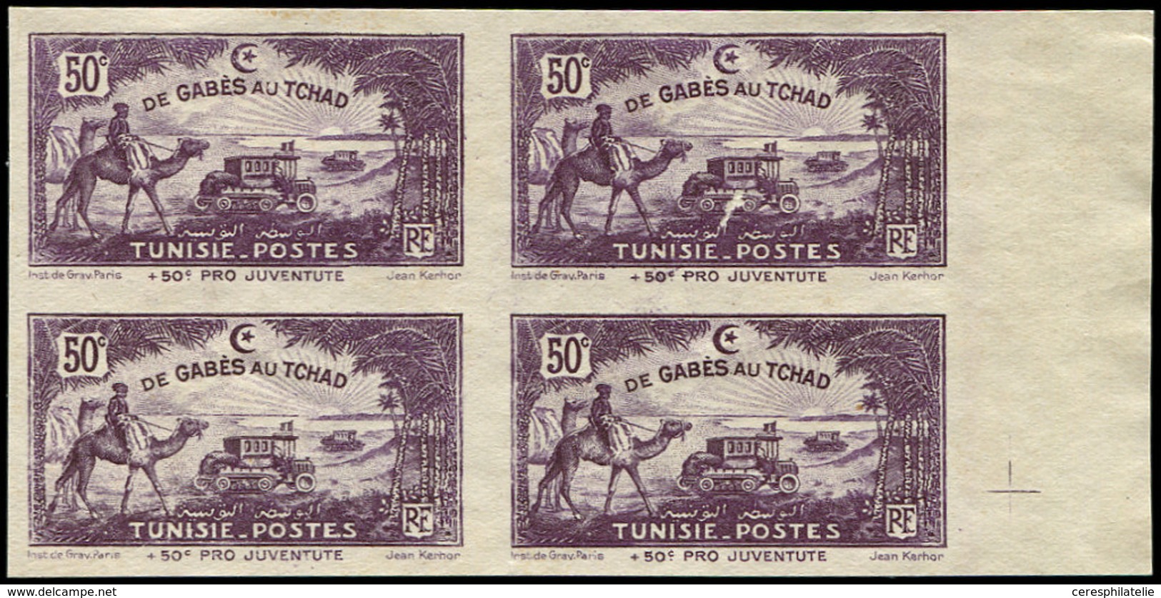 (*) TUNISIE 148 : 50c. Violet, BLOC De 4 NON DENTELE Bdf, TB - Other & Unclassified