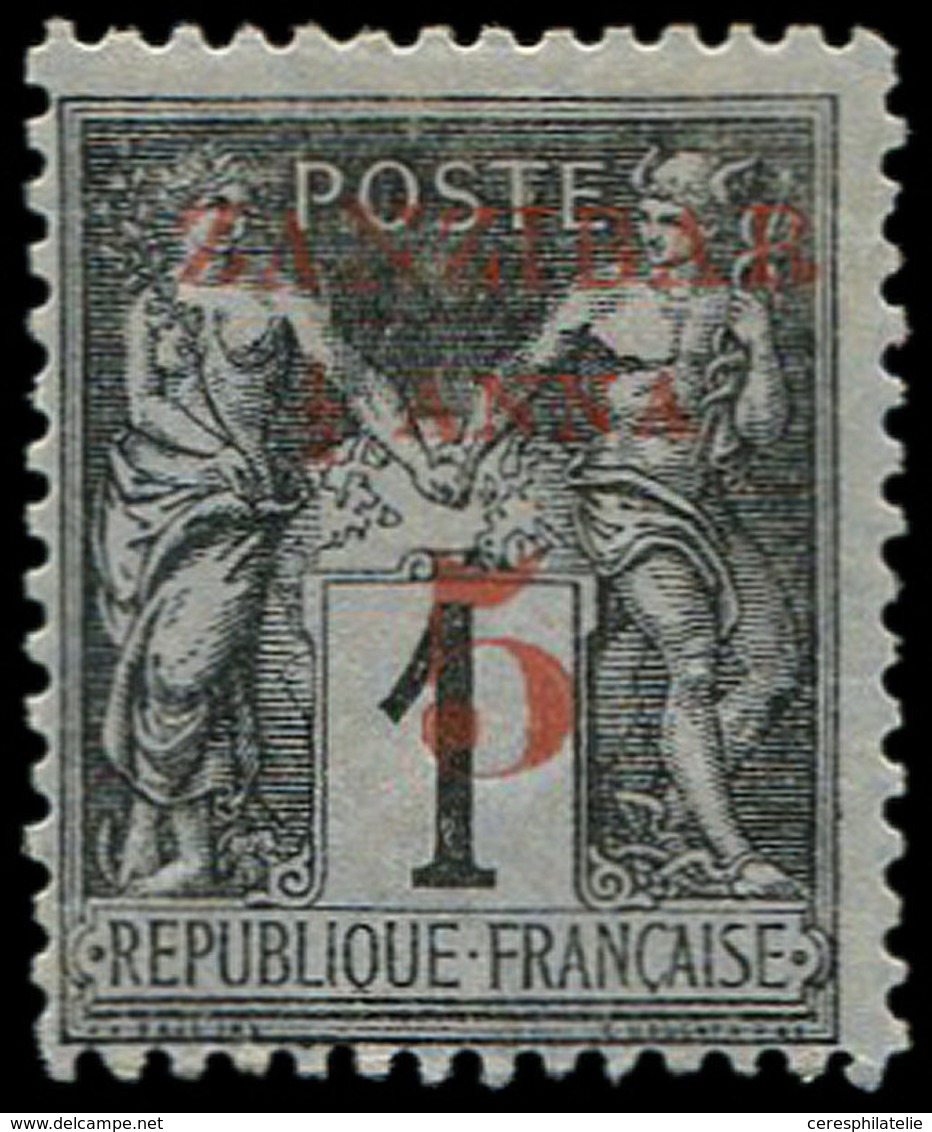 * ZANZIBAR 12a : 1/2a. Et 5 Sur 1c. Noir Sur Azuré, T II, TB - Unused Stamps