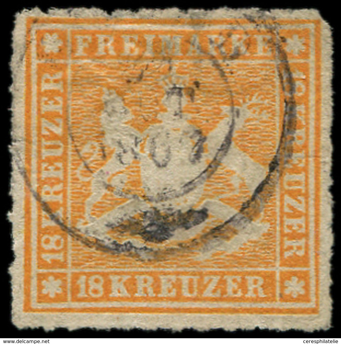 ALLEMAGNE (ANCIENS ETATS) WURTEMBERG 35 : 18k. Orange, Percé En Lignes, Obl., Pelurage, Aspect TB - Autres & Non Classés