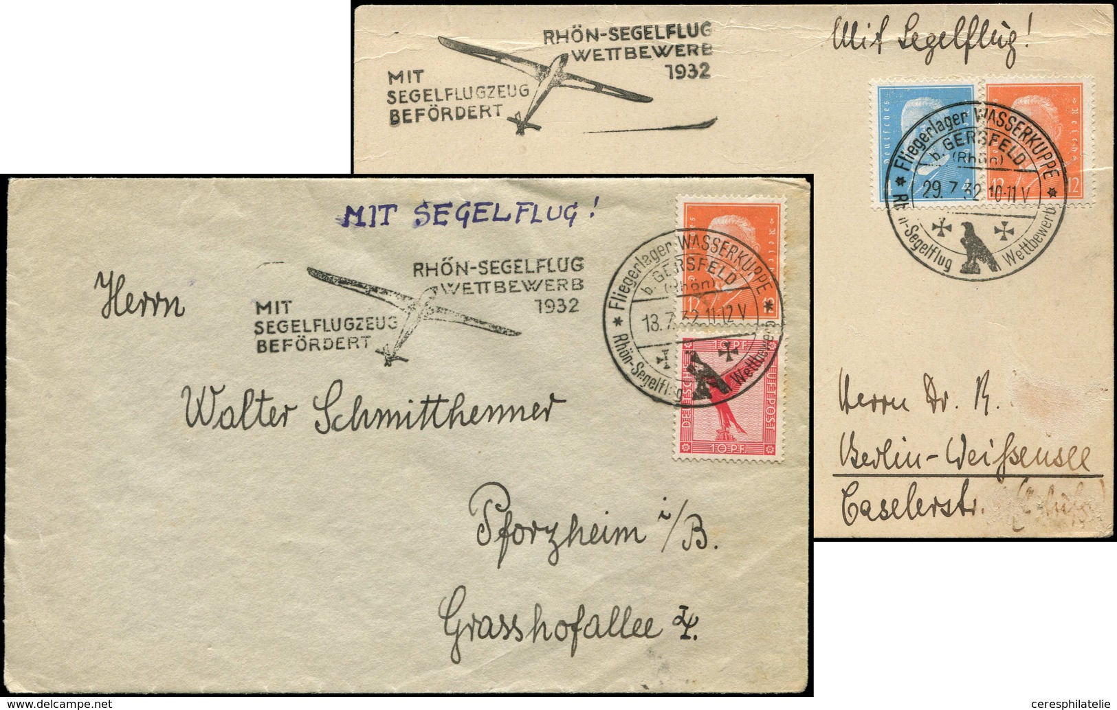 Let EMPIRE PA : Une Env. Et Une CP Affr. Divers Avec Cachet Poste Par Planeur, 13/7 Et 29/7/32, TB - Posta Aerea & Zeppelin