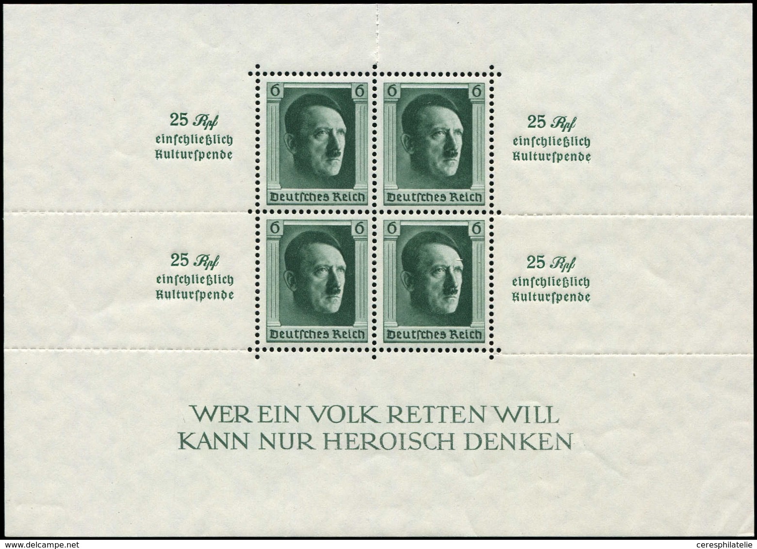 ** EMPIRE BF 10 : 6pf. Vert, Fonds De Culture 1937, TB - Blocks & Kleinbögen