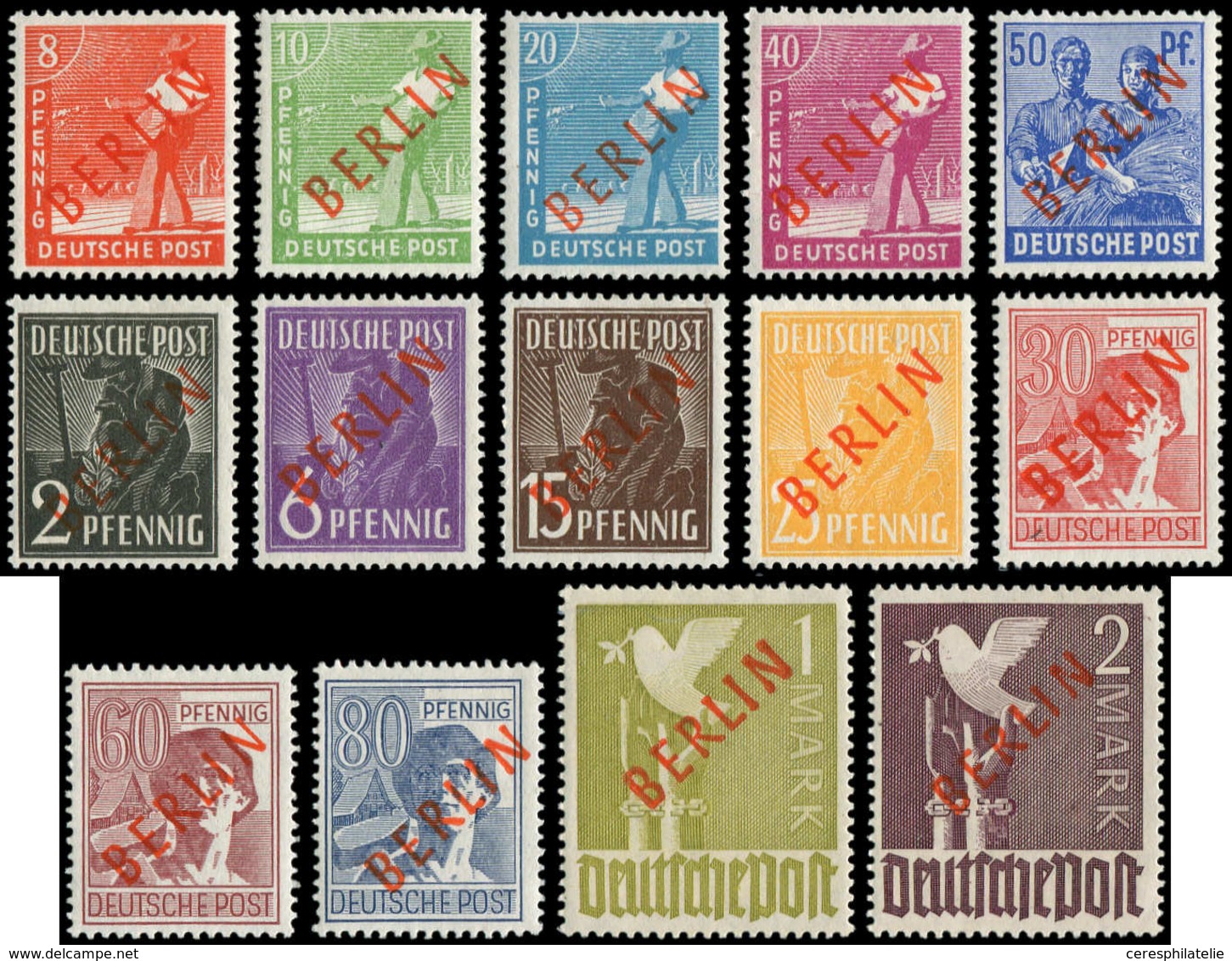 * BERLIN 1B/18B : La Série Surcharge ROUGE De 1948, TB - Unused Stamps