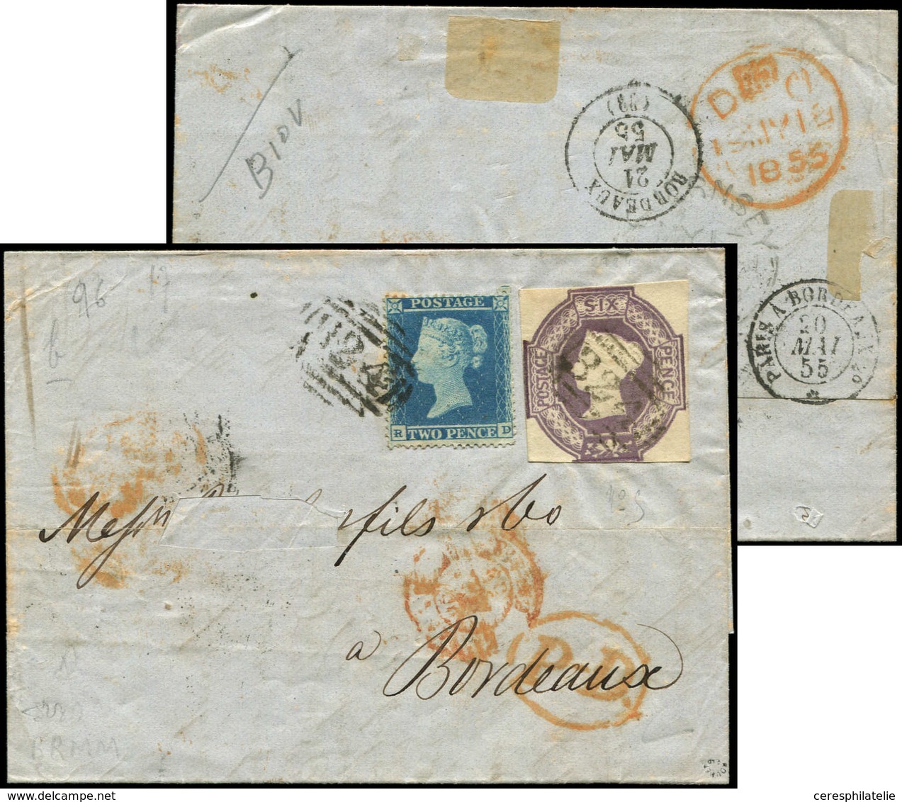 Let GRANDE BRETAGNE 5 Et 11 : 6p. Violet Et 2p. Bleu, Obl. 324 S. LAC, Arr. BORDEAUX Le 21/5, TB - Used Stamps