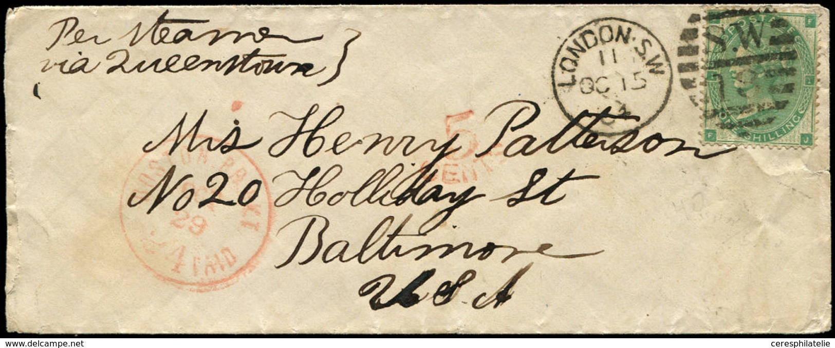 Let GRANDE BRETAGNE 24 : 1s. Vert, Obl. LONDON-SW 15/10/61 Sur Env. Pour BALTIMORE, Passage Boston Le 29/10, TB - Used Stamps