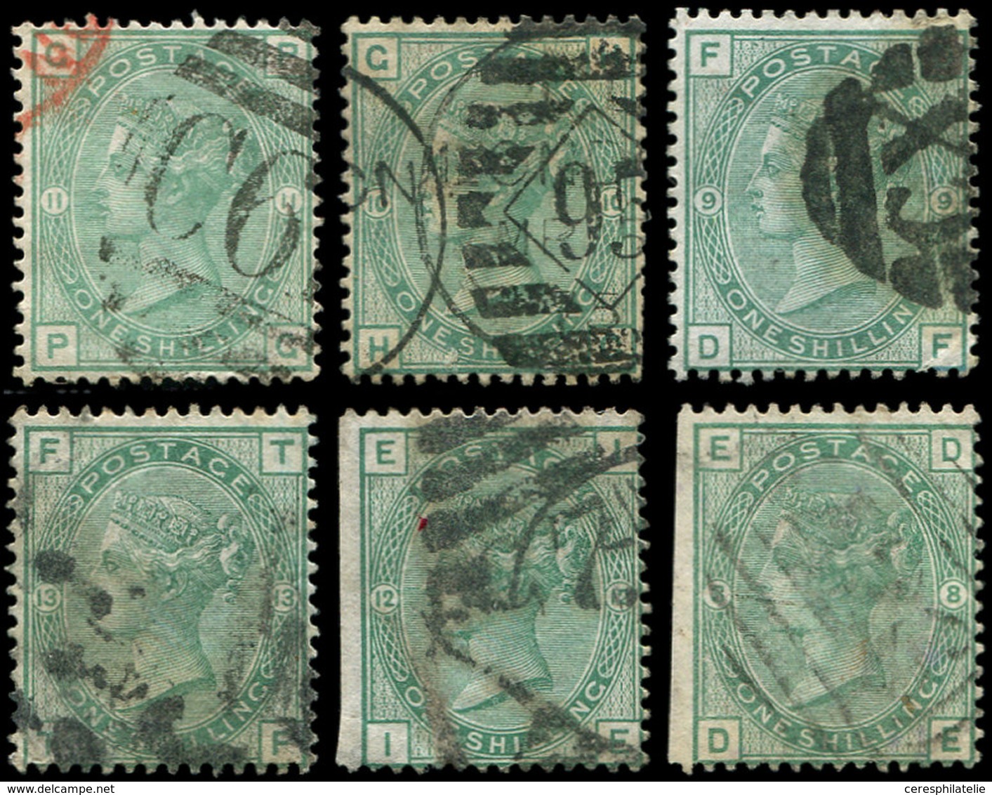 GRANDE BRETAGNE 53 : 1s. Vert, 6 Ex. Obl., Pl. 8 à 13, B/TB - Used Stamps