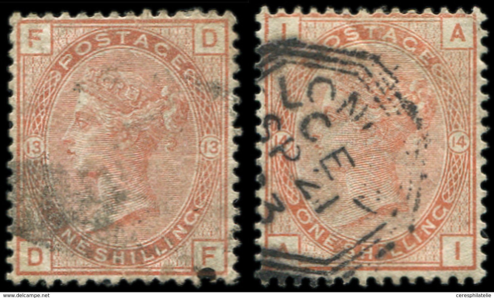 GRANDE BRETAGNE 66 : 1s. Rouge-brun, Planches 13 Et 14, Obl., TB - Used Stamps