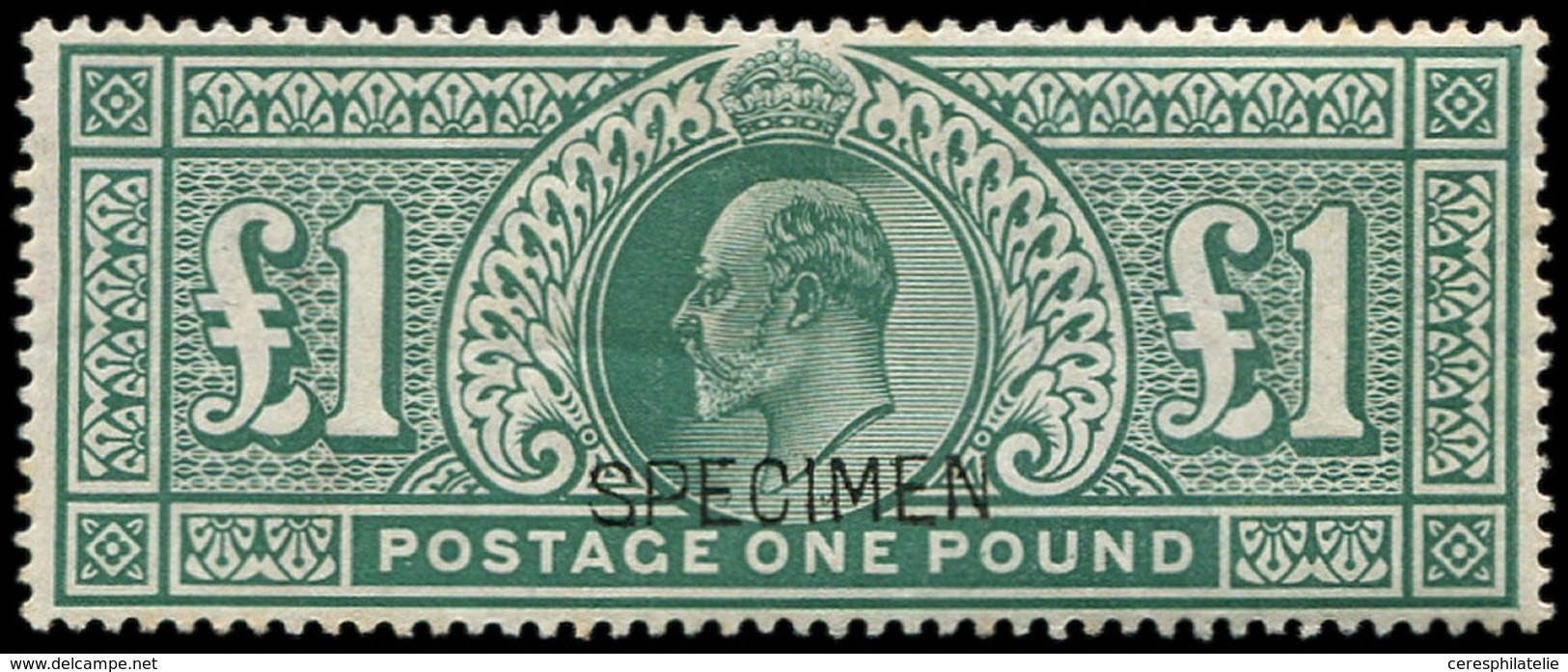 * GRANDE BRETAGNE 121 : 1£. Vert, Edouard VII, Surch. SPECIMEN, Forte Ch., TB - Gebraucht