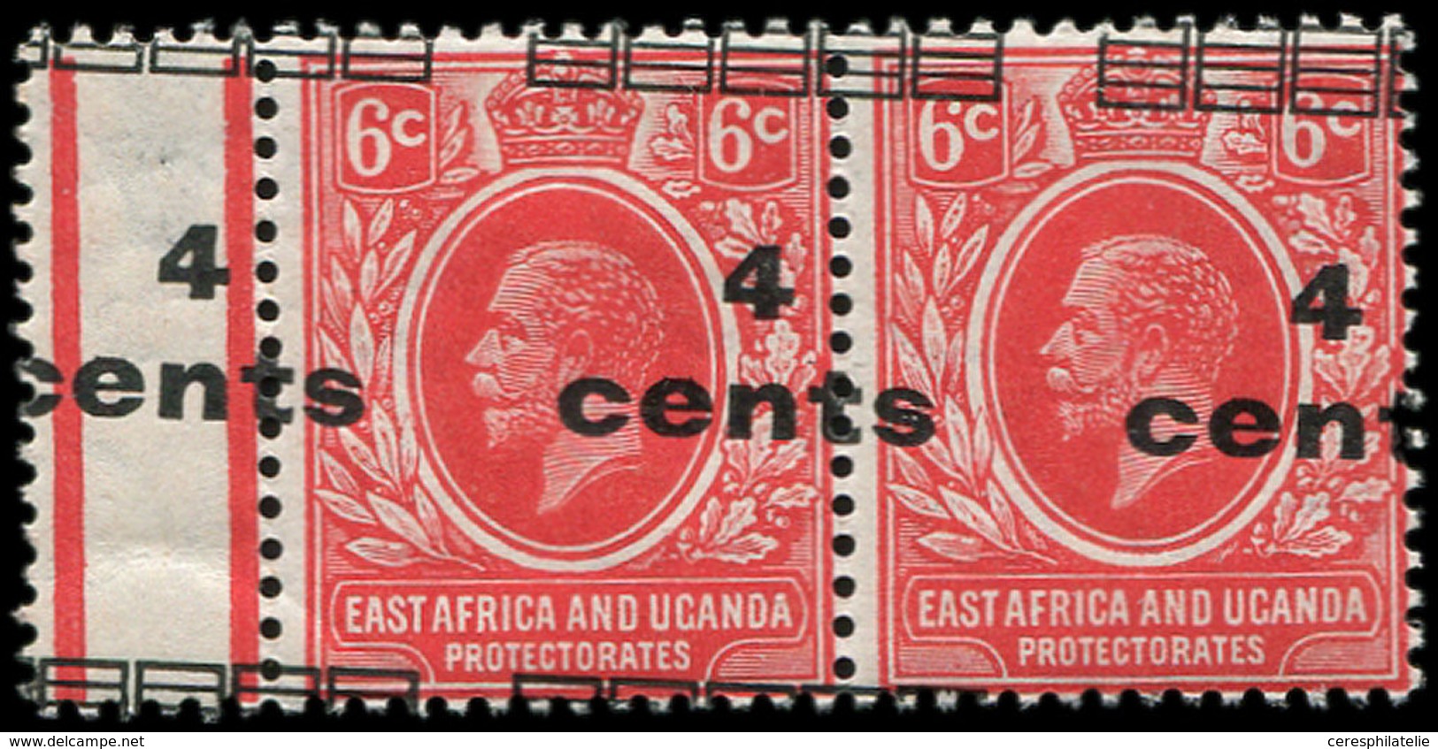 AFRIQUE ORIENTALE BRITANNIQUE 155 : 4c. Sur 6c. Rouge, Surcharge à Cheval, PAIRE Bdf ** Et *, TB - Altri & Non Classificati