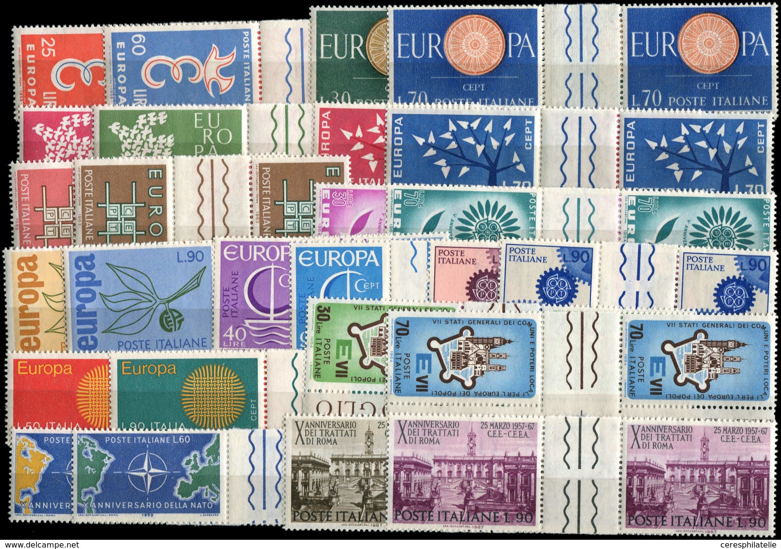 ** Italie, Thème Europe Et OTAN, Lot De 26 Paires Avec Ponts Entre 1958 Et 1970, TB - Collezioni