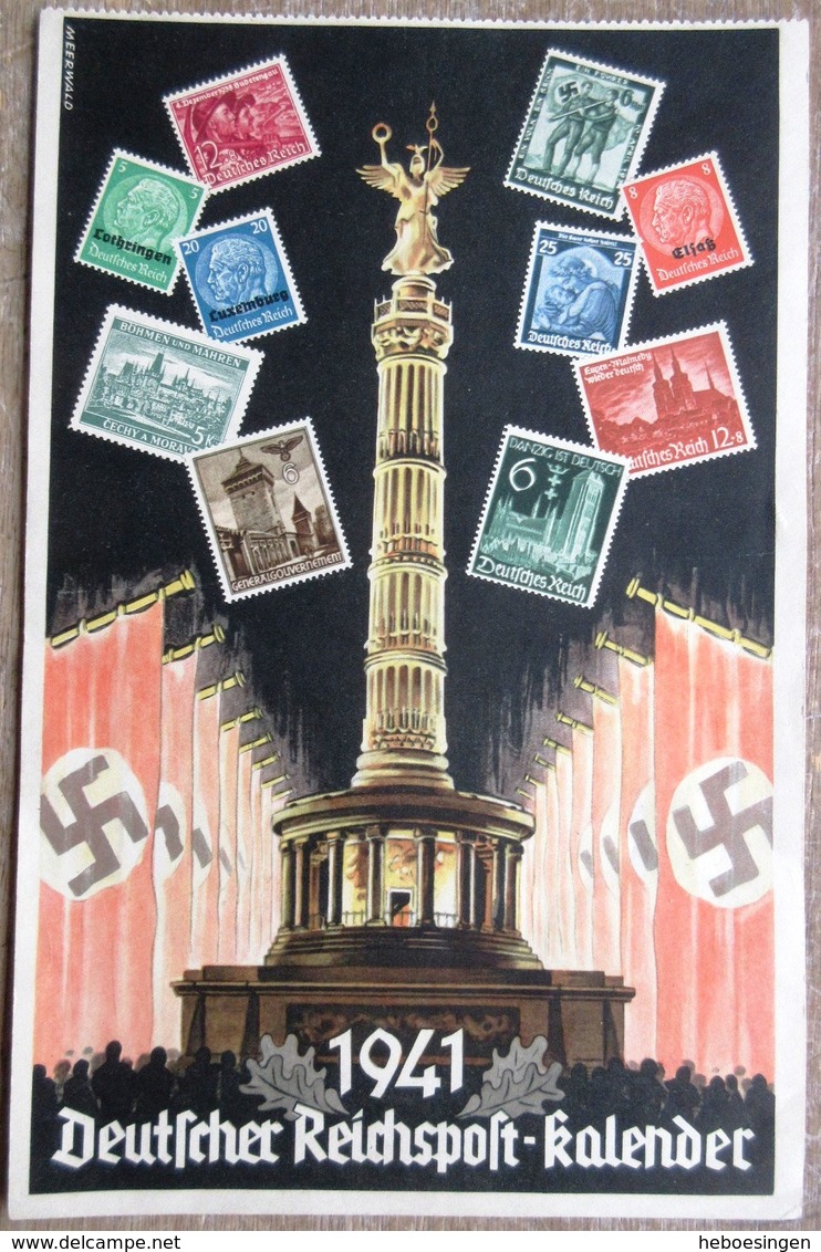 DR Deckblatt Deutscher Reichspost-kalender 1941 Siegessäule, Hakenkreuzfahnen - Briefe U. Dokumente