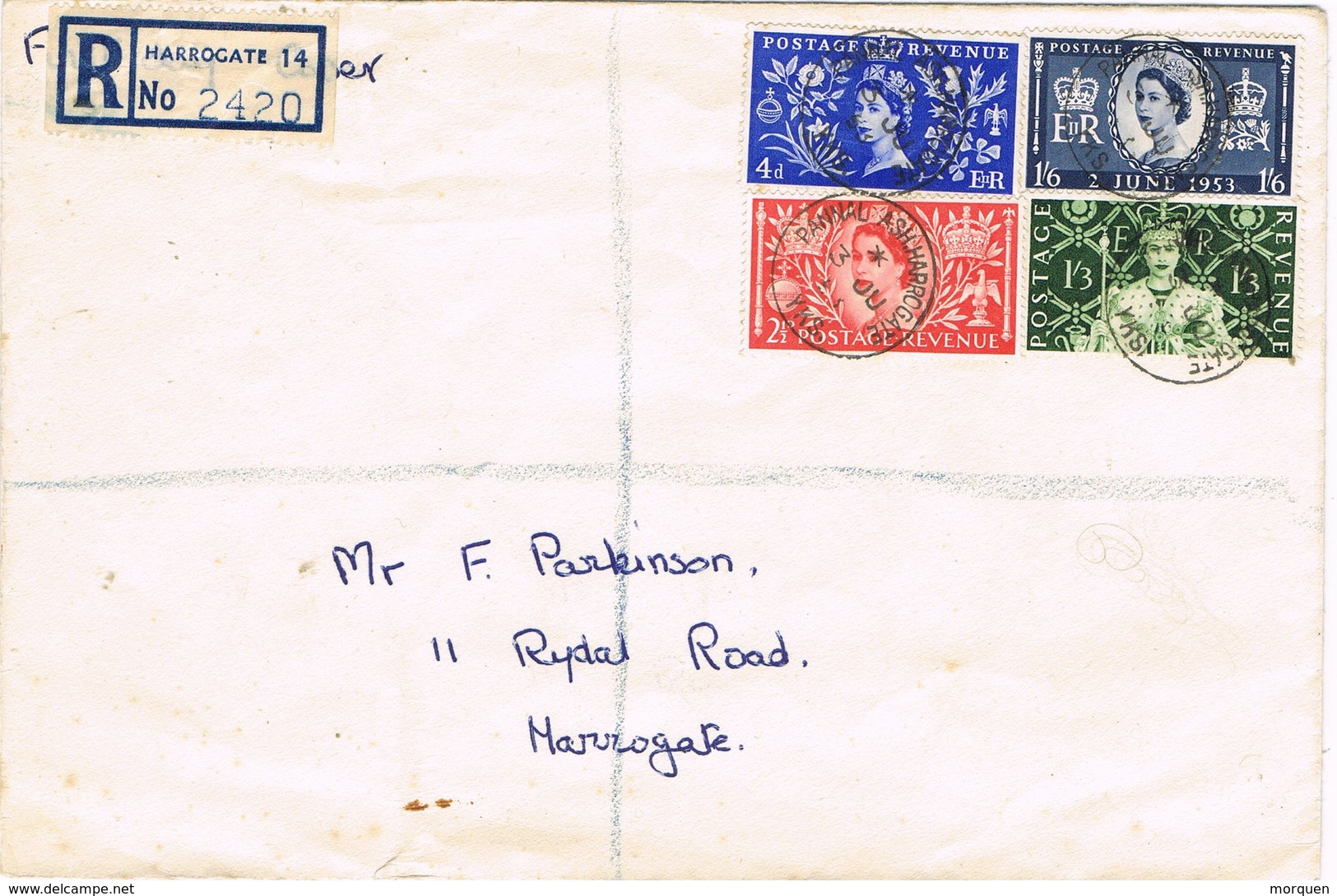 31521. Carta Certificada PANNAL Ash HARROGATE (Yorkshire) 1953. Registered - Covers & Documents