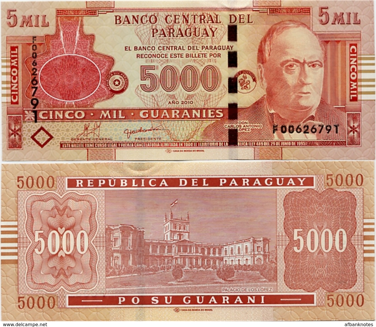 PARAGUAY       5000 Guaraníes       P-223c       2010       UNC - Paraguay