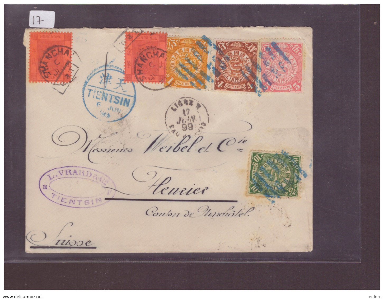 CHINA - COVER WITH MIX STAMPS HONG-KONG CHINA FROM TIENTSIN TO SWITZERLAND  - !!! WARNING: NO PAYPAL!!! - Lettres & Documents