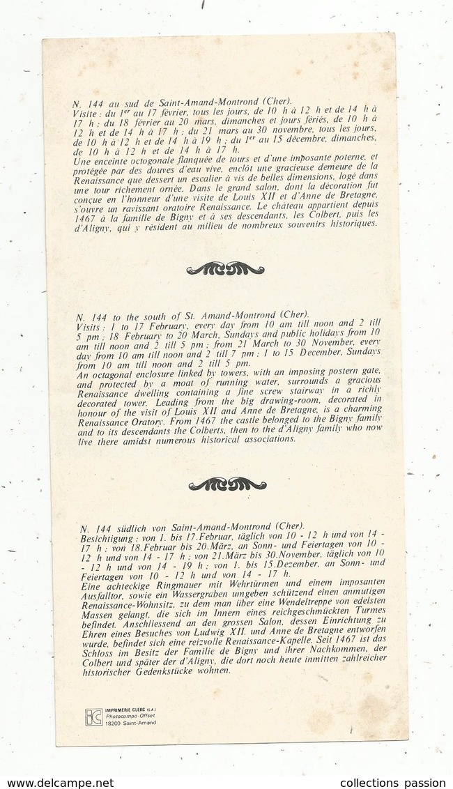 Publicité , Route Jacques Coeur , AINAY LE VIEIL ,Cher , "le Petit Carcassonne" 2 Pages, 2 Scans , Frais Fr 1.45 E - Publicités