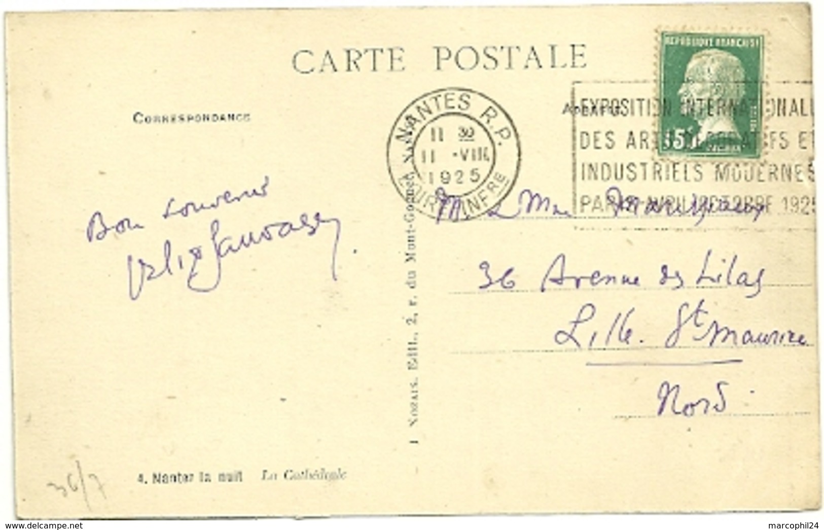 LOIRE INFre - Dépt N° 44 = NANTES RP 1925 =  FLAMME FLIER  'EXPOSITION / ARTS DECORATIFS MODERNES ' - Oblitérations Mécaniques (flammes)