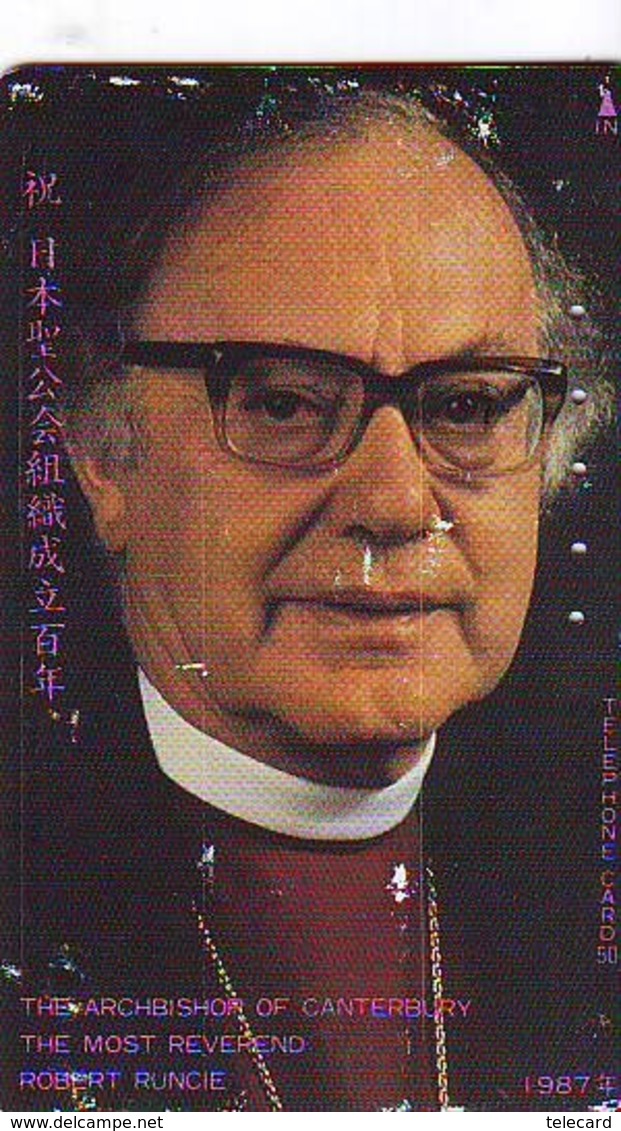 Télécarte Japon * ENGLAND *  ARCHBISHOP CANTERBURY * ROBERT RUNCIE (370) GREAT BRITAIN Related *  Phonecard Japan * - Personnages