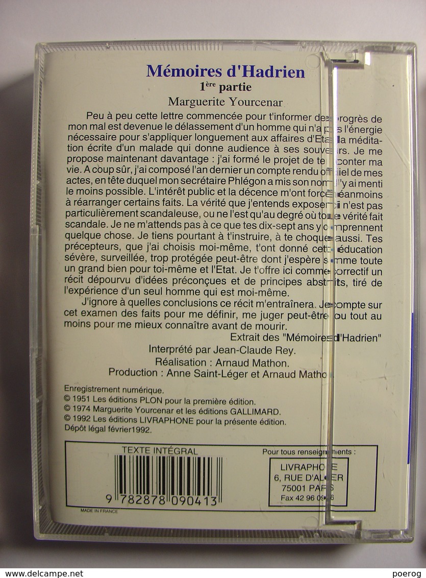 LIVRE AUDIO BOOK - MARGUERITE YOURCENAR - MEMOIRES D'HADRIEN - 7 K7 AUDIO - LU PAR JEAN CLAUDE REY - 1992 LIVRAPHONE - Kassetten