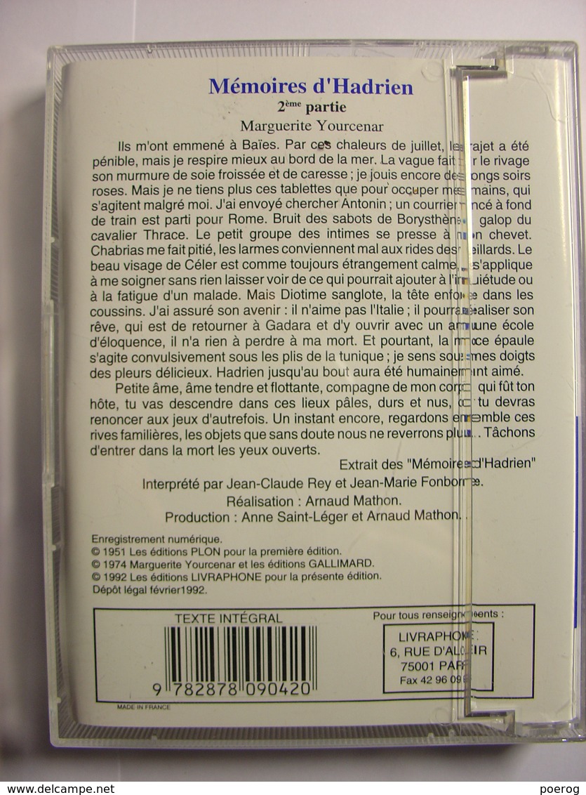 LIVRE AUDIO BOOK - MARGUERITE YOURCENAR - MEMOIRES D'HADRIEN - 7 K7 AUDIO - LU PAR JEAN CLAUDE REY - 1992 LIVRAPHONE - Casetes