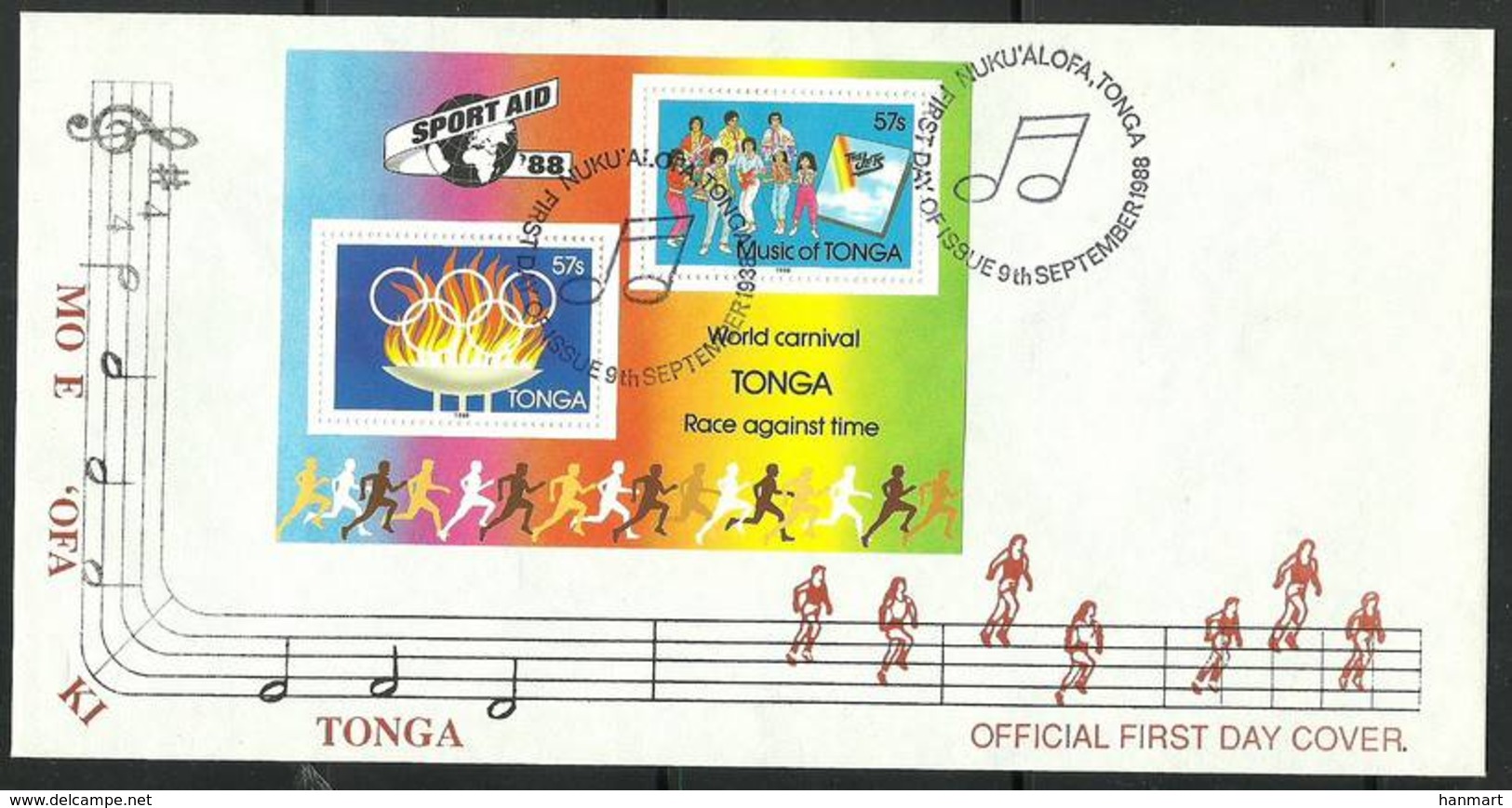 Tonga 1988 Mi Bl 12 FDC ( FDC ZS7 TNGbl12 ) - Musica