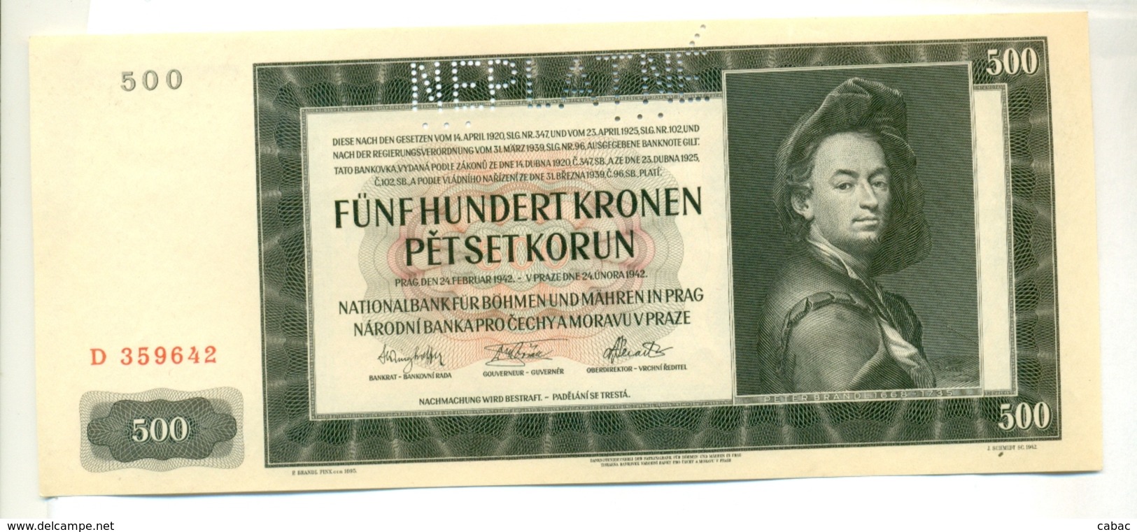 Čechya Morava, Petset Korun, 500 Korun, Funf Hundret Kronen, NEPLATNE (rare!!!), 1942 , Serie D, Bohemia Moravia - Checoslovaquia