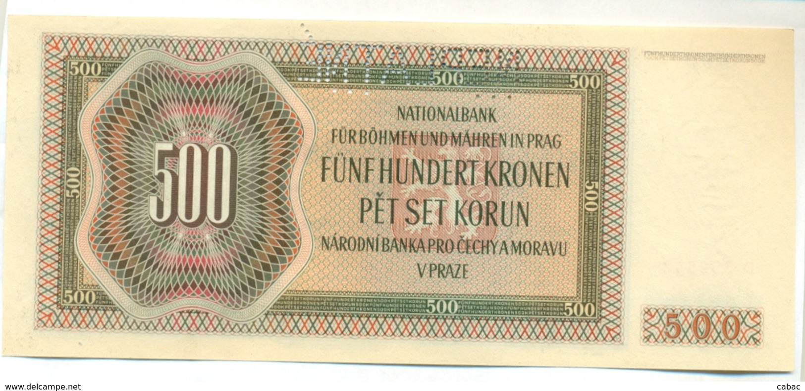 Čechya Morava, Petset Korun, 500 Korun, Funf Hundret Kronen, NEPLATNE (rare!!!), 1942 , Serie D, Bohemia Moravia - Checoslovaquia