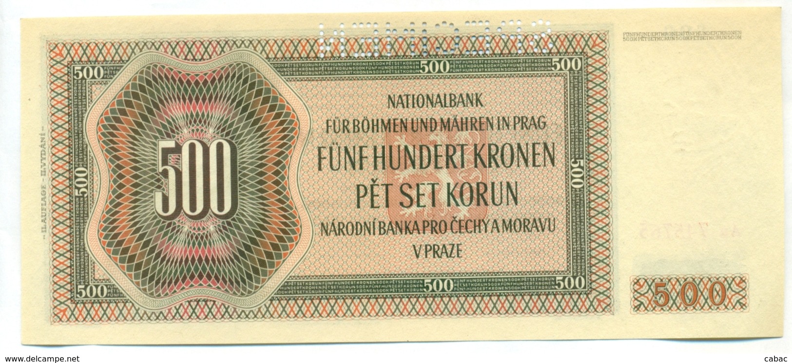 Čechya Morava, Petset Korun, 500 Korun, Funf Hundret Kronen, SPECIMEN, 1942 , Serie Aa, Bohemia Moravia - Tchécoslovaquie