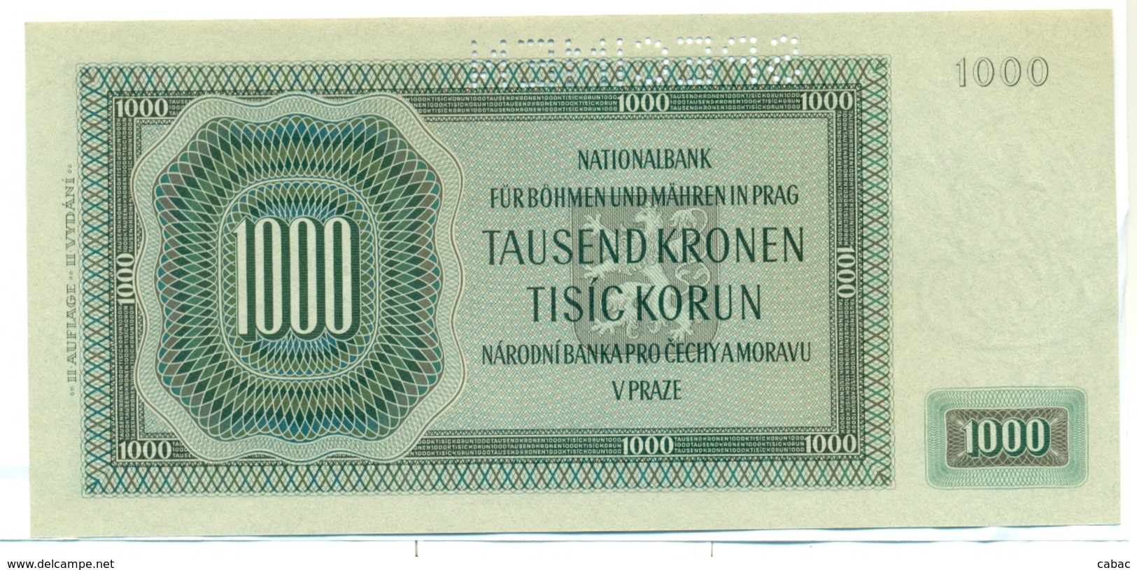 Čechya Morava, Tisict Korun, 1000 Korun, Tausend Kronen, SPECIMEN, 1942 , Serie Ea, Bohemia Moravia - Tchécoslovaquie