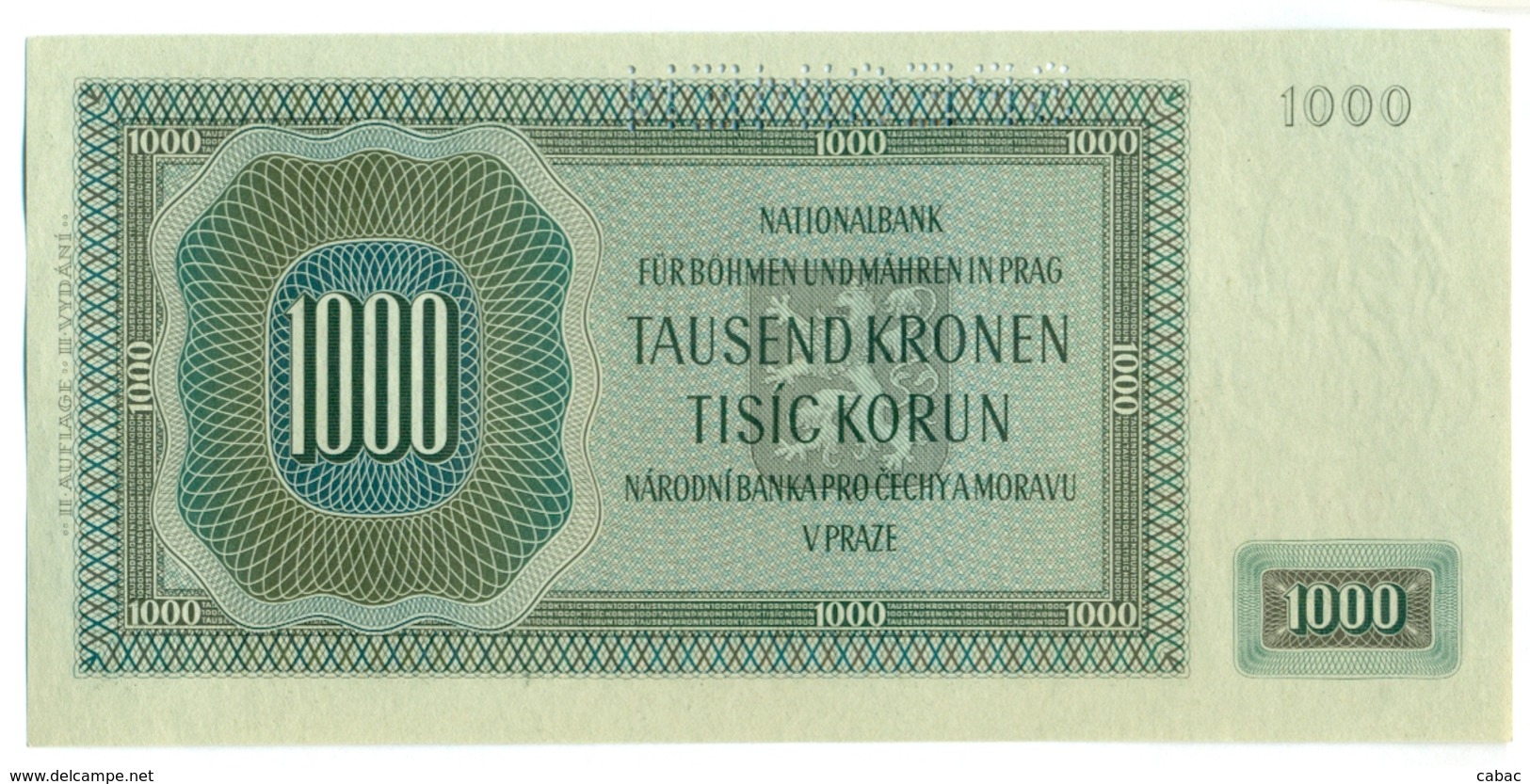 Čechya Morava, Tisict Korun, 1000 Korun, Tausend Kronen, SPECIMEN, 1942 , Serie Jc, Bohemia Moravia - Tchécoslovaquie