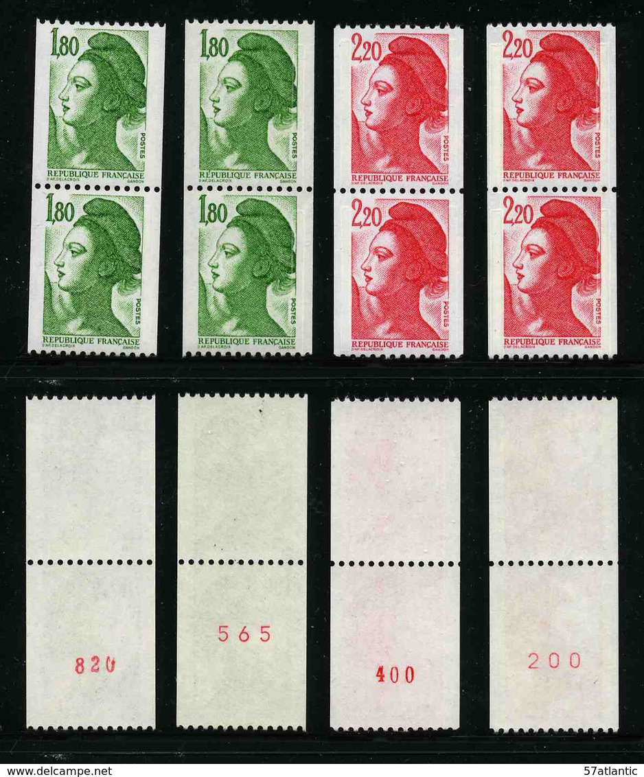 FRANCE - LIBERTE 1,80 Et 2,20 - YT 2378 Et 2379 ** - TIMBRES DE ROULETTE EN PAIRES AVEC NUMEROS ROUGES NEUFS ** - 1982-1990 Liberté De Gandon