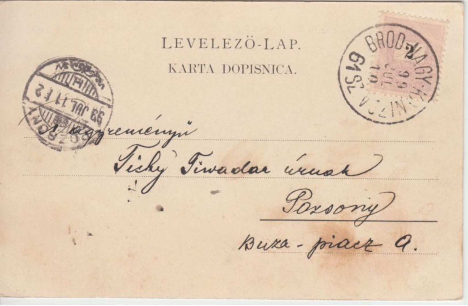 Ungarn - Brod Nagy Kanizsa 61 SZ Bahnpost Ansichtskarte Zagreb N. Pozsony 1911 - Bosnien-Herzegowina