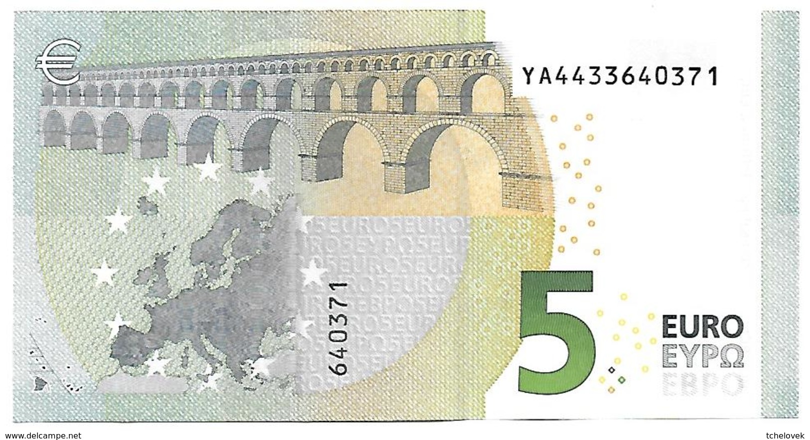 (Billets). 5 Euros 2013 Serie YA, Y005A1 Signature 3 Mario Draghi N° YA 4433640371 UNC - 5 Euro