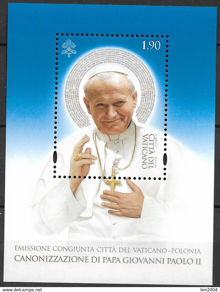 2014 Vatikan Mi.Bl. 44**MNH Heiligsprechung Von Papst Johannes Paul II. - Neufs