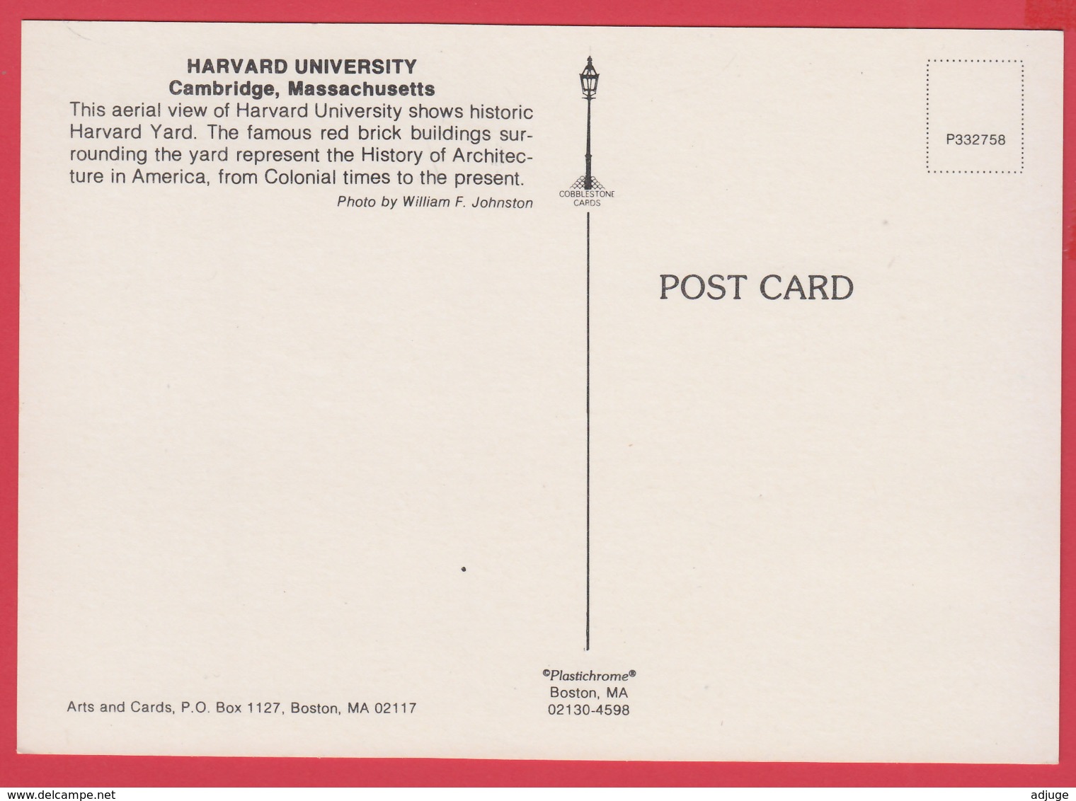 HARVARD UNIVERSITY - Cambridge Massachusetts -AERIAL VIEW** 2 SCANS - Boston