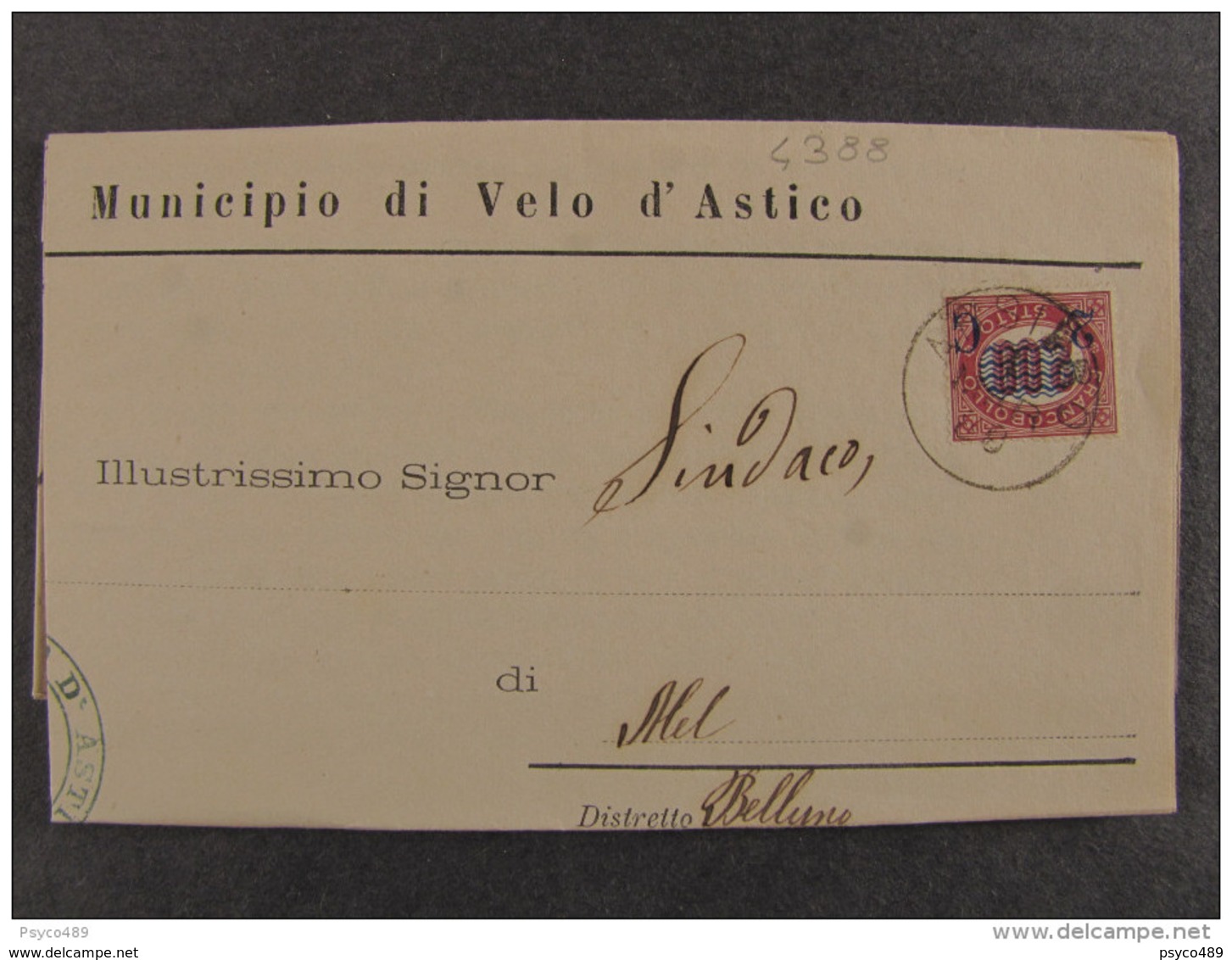4388 ITALIA Regno-1878- "Ondine" C. 2 Su 2,00 ARSIERO>MEL (descrizione) - Marcofilía